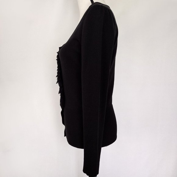 Ann Taylor Black Silk Blend Ruffled Knit Cardigan Sweater - Picture 5 of 11